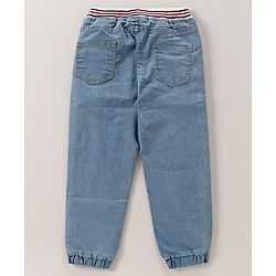 Babyhug Cotton Full Length Washed Joggers With Ribbed Waist (Colour May Vary)