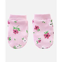 Babyhug 100% Cotton Cap Mittens & Booties Set Floral Print - Diameter 11.5 cm