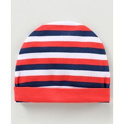 Babyhug 100% Cotton Cap Mittens & Booties Striped Red -  Diameter 10.5 cm