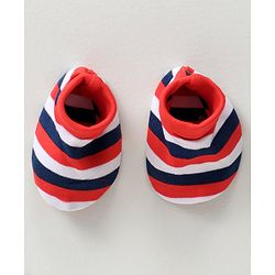 Babyhug 100% Cotton Cap Mittens & Booties Striped Red -  Diameter 10.5 cm
