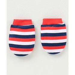 Babyhug 100% Cotton Cap Mittens & Booties Striped Red -  Diameter 10.5 cm