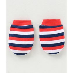 Babyhug 100% Cotton Cap Mittens & Booties Striped Red -  Diameter 10.5 cm