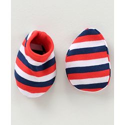 Babyhug 100% Cotton Cap Mittens & Booties Striped Red -  Diameter 12 cm