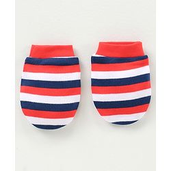 Babyhug 100% Cotton Cap Mittens & Booties Striped Red -  Diameter 12 cm