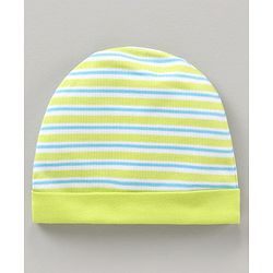 Babyhug 100% Cotton Cap Mittens & Booties Striped Green - Cap Diameter 10.5 cm