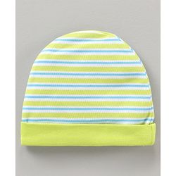 Babyhug 100% Cotton Cap Mittens & Booties Striped Green - Cap Diameter 10.5 cm