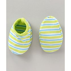 Babyhug 100% Cotton Cap Mittens & Booties Striped Green - Cap Diameter 10.5 cm