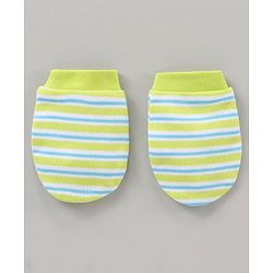Babyhug 100% Cotton Cap Mittens & Booties Striped Green - Cap Diameter 10.5 cm