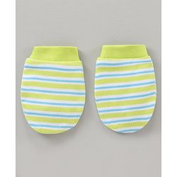 Babyhug 100% Cotton Cap Mittens & Booties Striped Green - Cap Diameter 10.5 cm