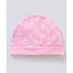 Babyhug 100% Cotton Cap Mittens And Booties Bow Print Pink - Diameter 11 cm