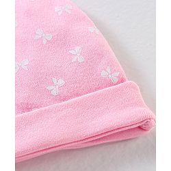 Babyhug 100% Cotton Cap Mittens And Booties Bow Print Pink - Diameter 11 cm