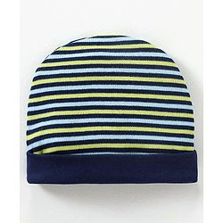 Babyhug 100% Cotton Cap Mittens & Booties Set Striped Navy Blue - Diameter 9.5 cm