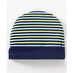 Babyhug 100% Cotton Cap Mittens & Booties Set Striped Navy Blue - Diameter 9.5 cm
