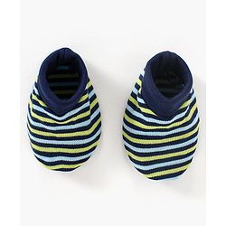 Babyhug 100% Cotton Cap Mittens & Booties Set Striped Navy Blue - Diameter 9.5 cm