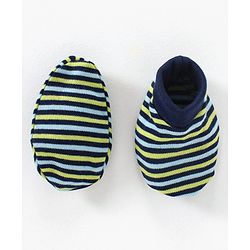 Babyhug 100% Cotton Cap Mittens & Booties Set Striped Navy Blue - Diameter 9.5 cm