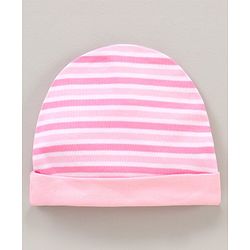 Babyhug 100% Cotton Cap Mittens & Booties Striped Pink - Diameter 15.5 cm