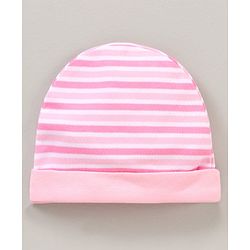 Babyhug 100% Cotton Cap Mittens & Booties Striped Pink - Diameter 15.5 cm