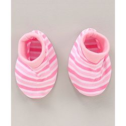 Babyhug 100% Cotton Cap Mittens & Booties Striped Pink - Diameter 15.5 cm