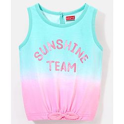 Babyhug Cotton Sleeveless Tee With Bow Detailing & Sunshine Graphics- Light Blue & Pink