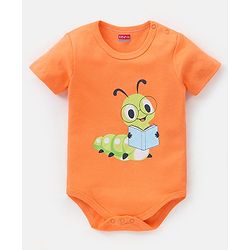 Babyhug 100% Cotton Half Sleeves Onesies Caterpillar and Stripes Print Pack of 3 - Blue & Orange