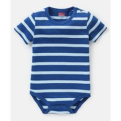 Babyhug 100% Cotton Half Sleeves Onesies Caterpillar and Stripes Print Pack of 3 - Blue & Orange