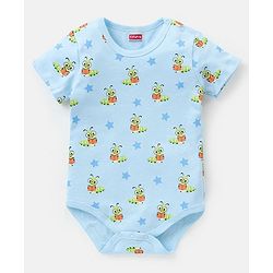 Babyhug 100% Cotton Half Sleeves Onesies Caterpillar and Stripes Print Pack of 3 - Blue & Orange