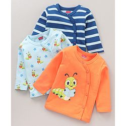 Babyhug 100% Cotton Knit Full Sleeves Vests Striped & Caterpillar Print  Pack of 3 - Multicolour