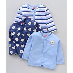 Babyhug 100% Cotton Knit Full Sleeves Vests Striped & Bear Print  Pack of 3 - Multicolour