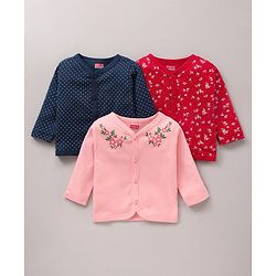 Babyhug 100% Cotton Knit Full Sleeves Vests Floral & Dotted Print Pack of 3 - Multicolour