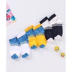 Cute Walk by Babyhug Non Terry Cotton Knit Ankle Length Anti Bacterial Socks Striped Design Pack of 3 - White Yellow & Black