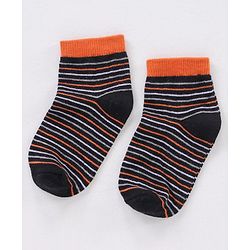 Cute Walk by Babyhug Non Terry Cotton Knit Ankle Length Anti Bacterial Socks Stripes & Dino Design Pack of 3 - Orange & Black