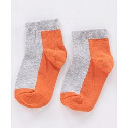 Cute Walk by Babyhug Non Terry Cotton Knit Ankle Length Anti Bacterial Socks Stripes & Dino Design Pack of 3 - Orange & Black
