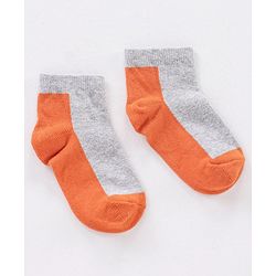 Cute Walk by Babyhug Non Terry Cotton Knit Ankle Length Anti Bacterial Socks Stripes & Dino Design Pack of 3 - Orange & Black