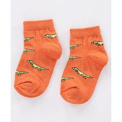 Cute Walk by Babyhug Non Terry Cotton Knit Ankle Length Anti Bacterial Socks Stripes & Dino Design Pack of 3 - Orange & Black