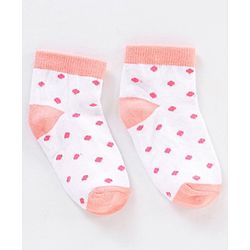 Cute Walk by Babyhug Non Terry Cotton Knit Ankle Length Anti Bacterial Socks Stripes & Dots Design Pack of 3 - Pink & White