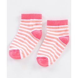 Cute Walk by Babyhug Non Terry Cotton Knit Ankle Length Anti Bacterial Socks Stripes & Dots Design Pack of 3 - Pink & White