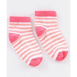 Cute Walk by Babyhug Non Terry Cotton Knit Ankle Length Anti Bacterial Socks Stripes & Dots Design Pack of 3 - Pink & White