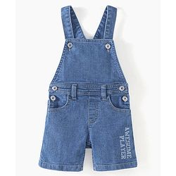 Babyhug Denim  Dungaree With Half Sleeves T-Shirt Striped  - Blue