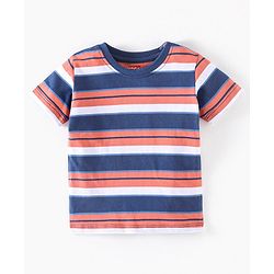 Babyhug Denim  Dungaree With Half Sleeves T-Shirt Striped  - Blue