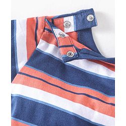 Babyhug Denim  Dungaree With Half Sleeves T-Shirt Striped  - Blue