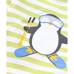 Babyhug Terry  Full Sleeve T-Shirt and Denim Full Length Bottomwear With Penguin & Stripes Print - Blue Green