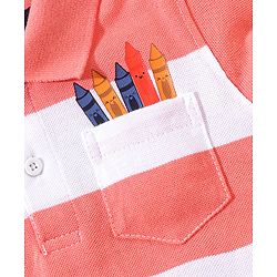 Babyhug Half Sleeves T-Shirt and Denim Shorts Stripes Pattern - Red Blue