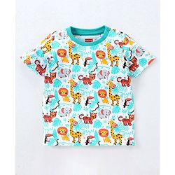 Babyhug Cotton Knit Half Sleeves Striped & Wild Animal Printed T-Shirts Pack of 3 - Blue & Yellow