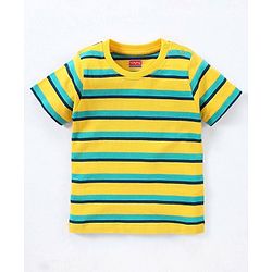 Babyhug Cotton Knit Half Sleeves Striped & Wild Animal Printed T-Shirts Pack of 3 - Blue & Yellow