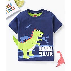 Babyhug Cotton Half Sleeves T-Shirt Dino Print- Navy Blue
