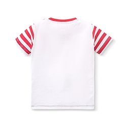 Babyhug Cotton Cut & Sew Half Sleeves T-Shirt With Stripes & Boat Print - Red & Navy