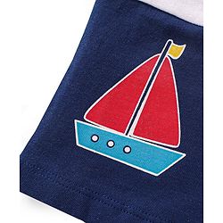 Babyhug Cotton Cut & Sew Half Sleeves T-Shirt With Stripes & Boat Print - Red & Navy