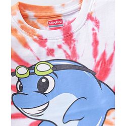 Babyhug Cotton Half Sleeves T-Shirt Tie Dye & Dolphin Print- Red & White