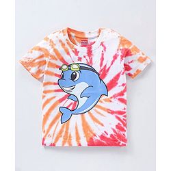 Babyhug Cotton Half Sleeves T-Shirt Tie Dye & Dolphin Print- Red & White