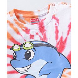 Babyhug Cotton Half Sleeves T-Shirt Tie Dye & Dolphin Print- Red & White
